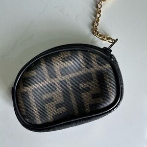 Fendi Black and Tan Monogram Keychain Pouch
